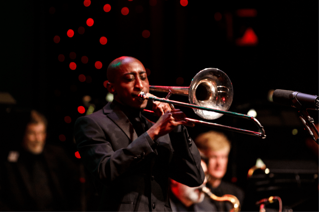 Gavin Smith playing trombone with the Charleston Jazz Orchestra
